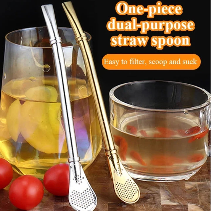 One-piece dual-purpose straw spoon