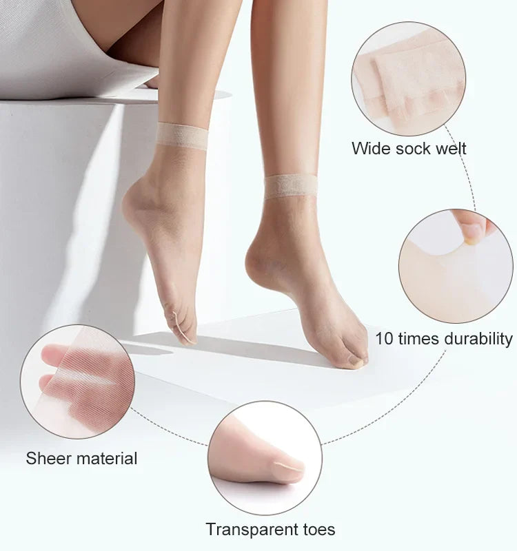 Sheer Crystal Silk Socks(😍3 Pairs/Set)