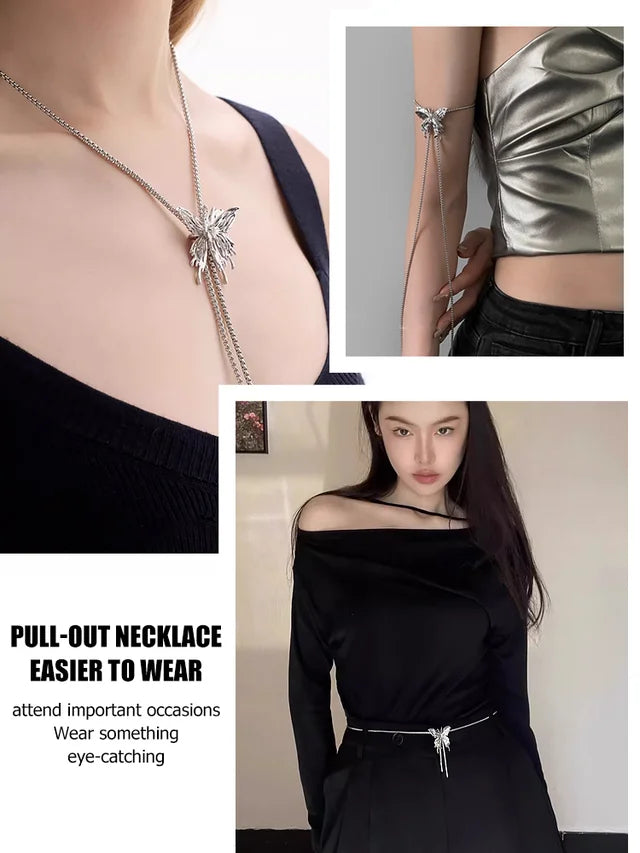 Multifunctional pull-out adjustable butterfly necklace