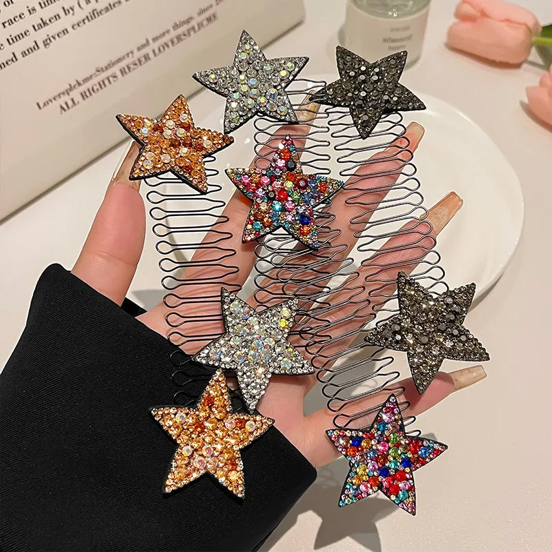 5Pcs Set Rhinestone Star Broken Hair Comb