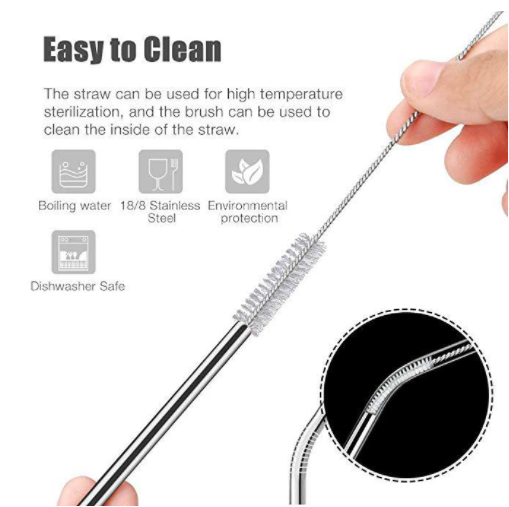 2 in 1💕Stainless Steel Straw Spoon Reusable with Cleaner Brush