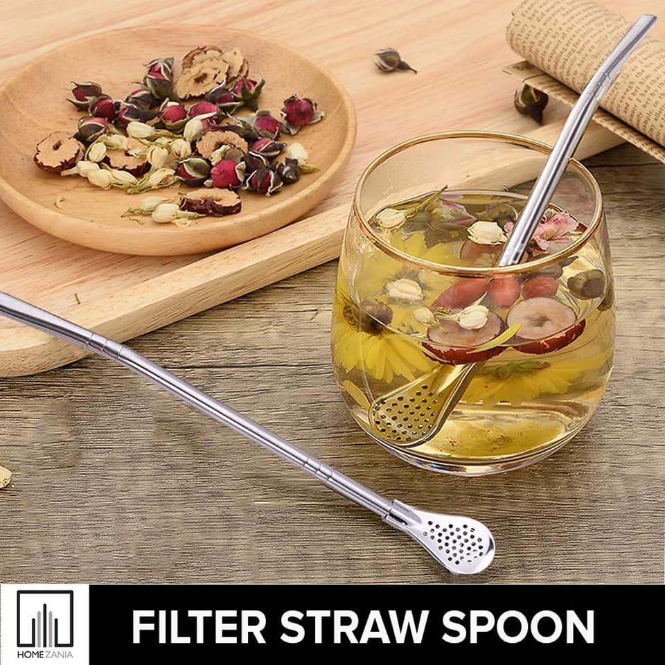 2 in 1💕Stainless Steel Straw Spoon Reusable with Cleaner Brush