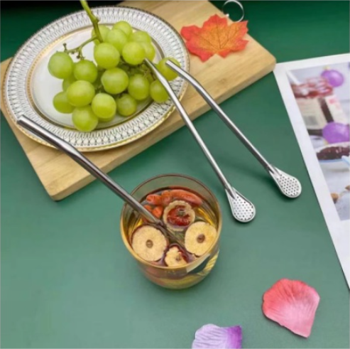 2 in 1💕Stainless Steel Straw Spoon Reusable with Cleaner Brush