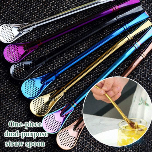 One-piece dual-purpose straw spoon
