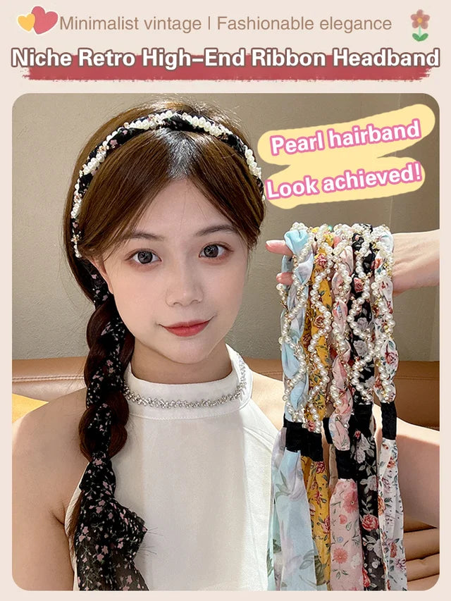 Pearl Floral Ribbon Headband