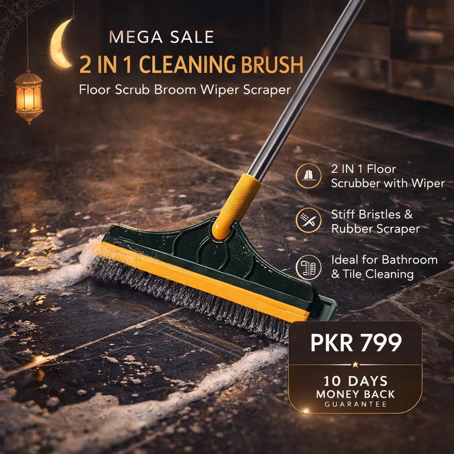 2 in 1 Cleaning Brush Floor Scrub Broom Wiper Scraper