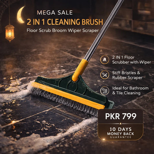 2 in 1 Cleaning Brush Floor Scrub Broom Wiper Scraper