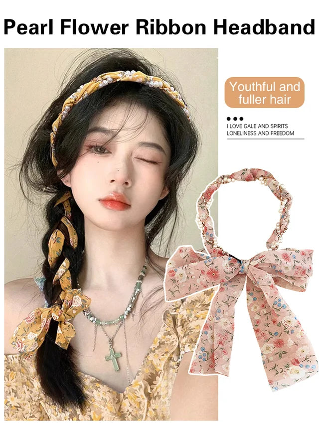 Pearl Floral Ribbon Headband