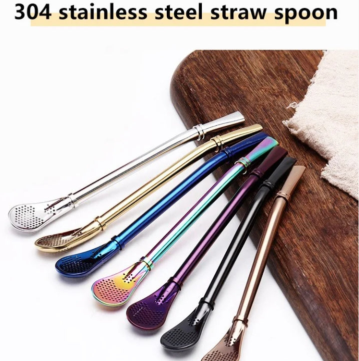 One-piece dual-purpose straw spoon