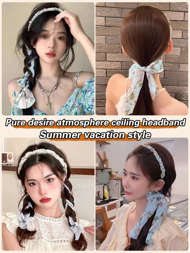 Pearl Floral Ribbon Headband
