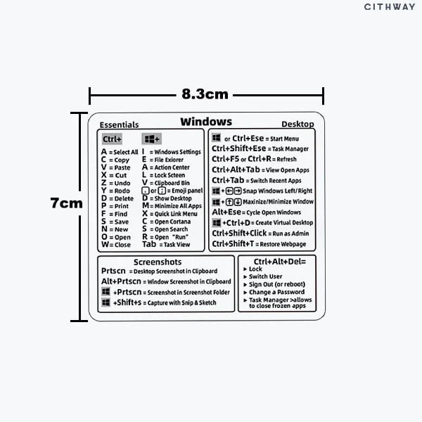 Universal Mac/Window OS Keyboard Shortcut Sticker