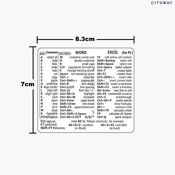 Universal Mac/Window OS Keyboard Shortcut Sticker