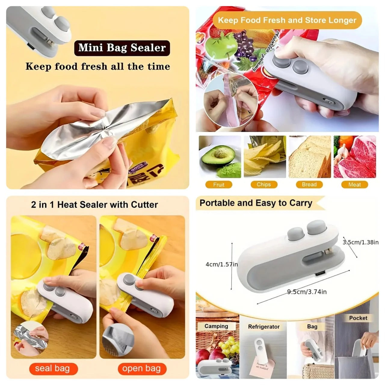 Rechargeable 2 in 1 Portable Mini Food Bag Heat Sealer And Cutter