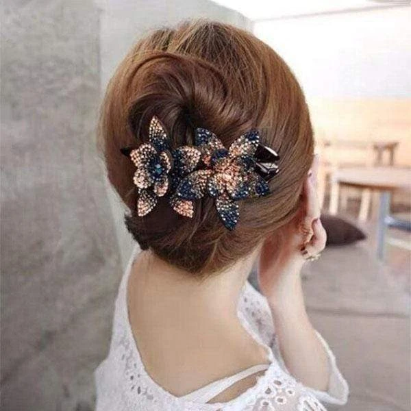 Rhinestone Double Flower Hair Clip (Buy One Free One)