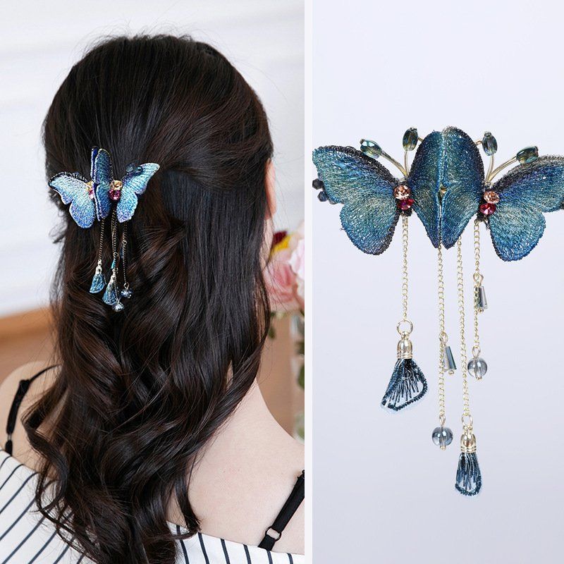 Temperament Butterfly Rhinestone Tassel Hair Clip